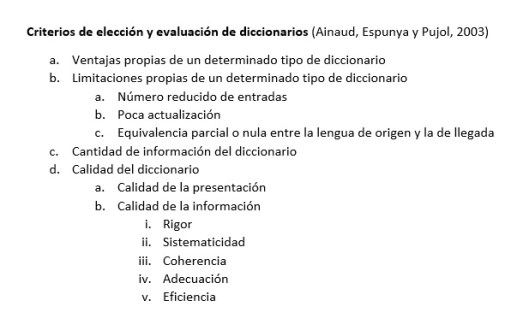 Evaluación de diccionarios